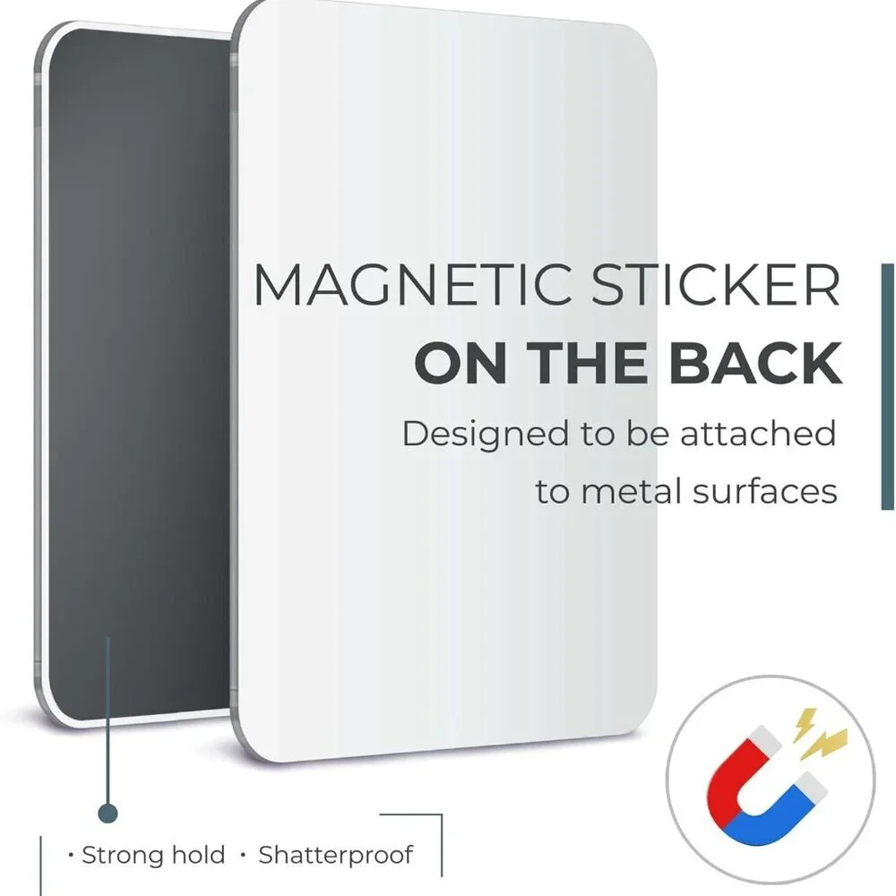 Magnetic Locker Mirror | 7x9in Acrylic - Unbreakable | Sleek Frameless | Glassle
